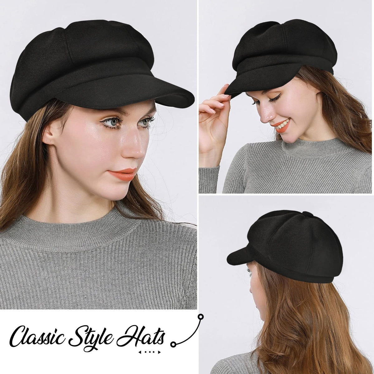 Wool Blend Newsboy Cap E6132