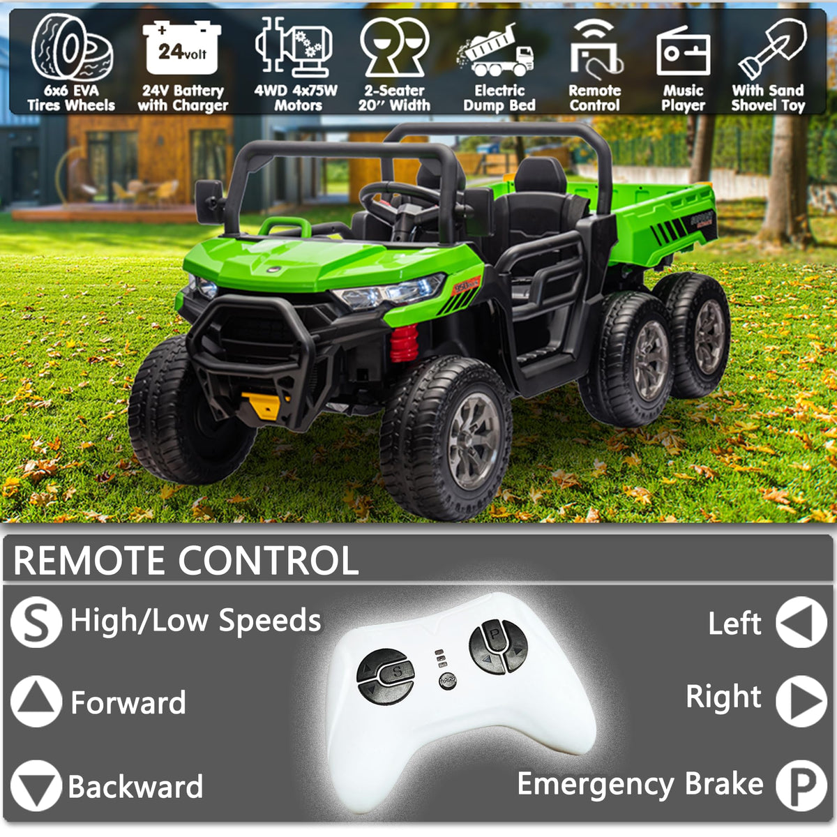 24V Kids Ride On Truck with Electric Dump Bed Q607148