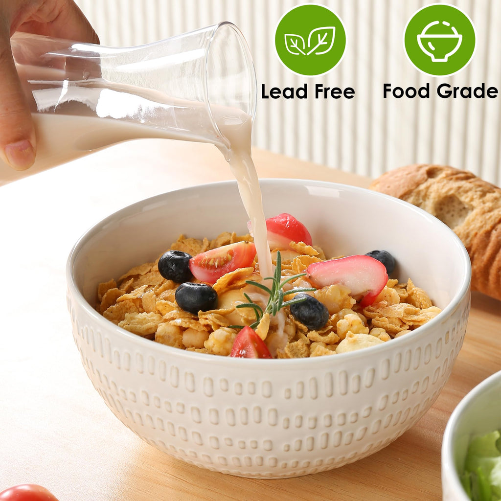 40 OZ Ceramic Bowls Set of 4, 6.7 Inch White O267590