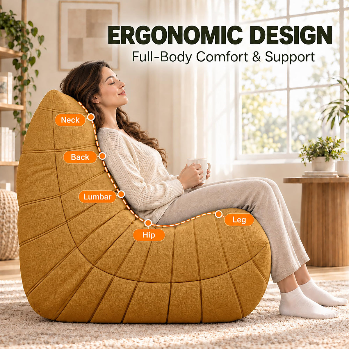 Yellow 3 Seater Bean Bag Sofa V5600