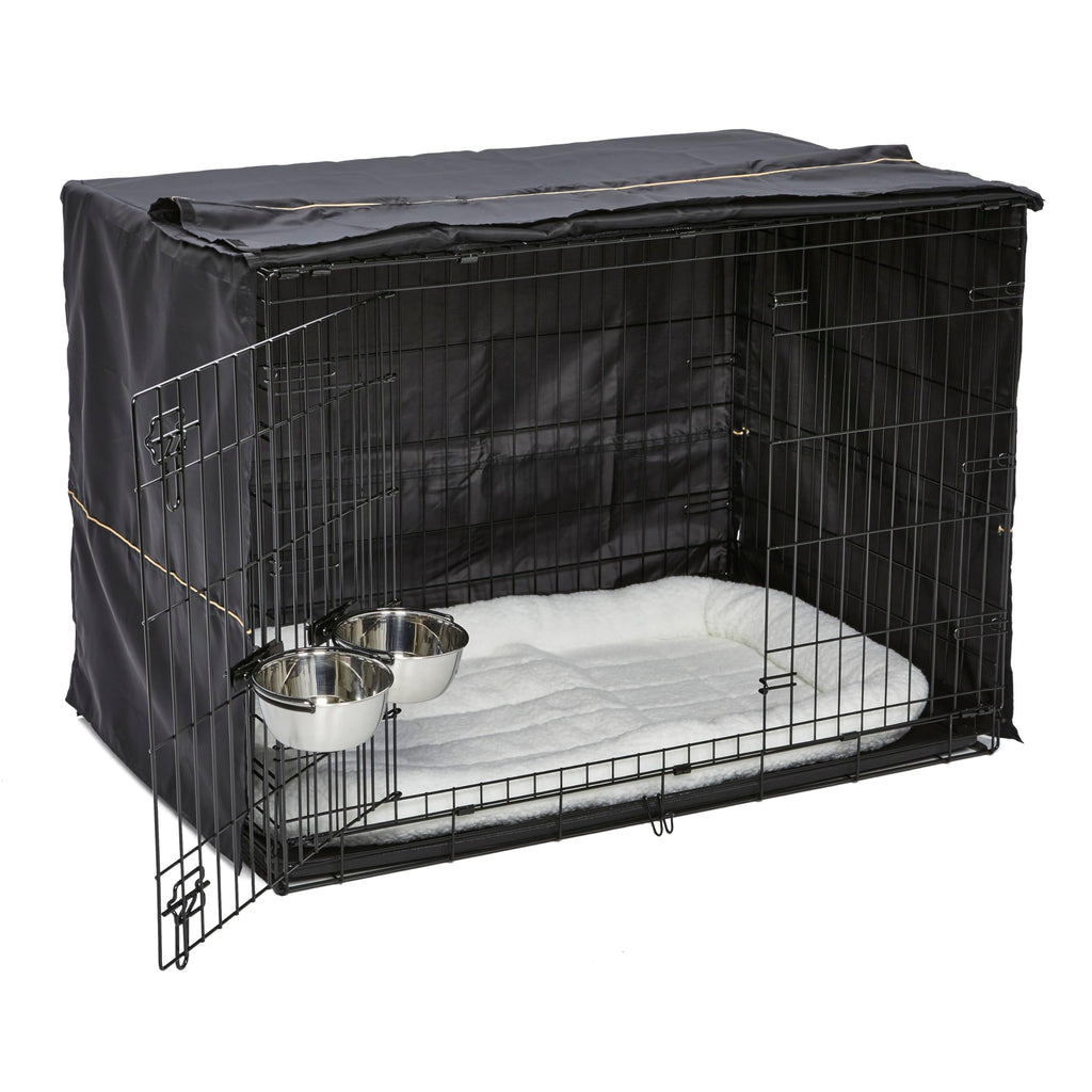 42-inch Double Door Dog Crate with Pet Bed, 2 Bowls and Privacy Cover J660046