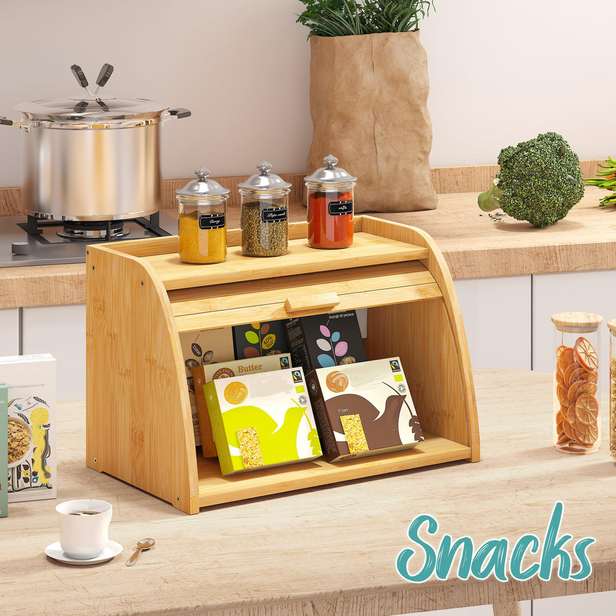 Large Bamboo Wood Bread Box K697