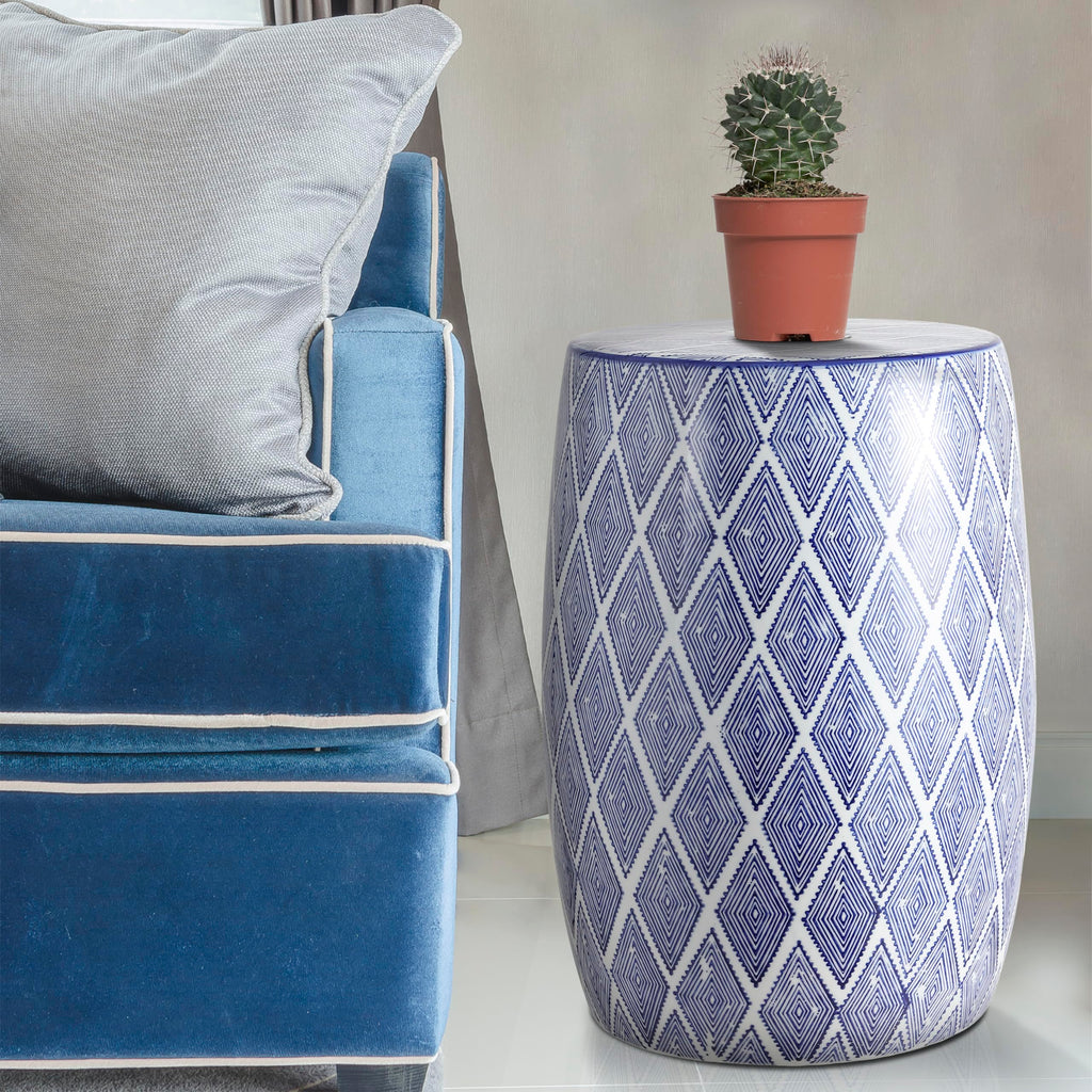 Blue White Ceramic Garden Stool V139615