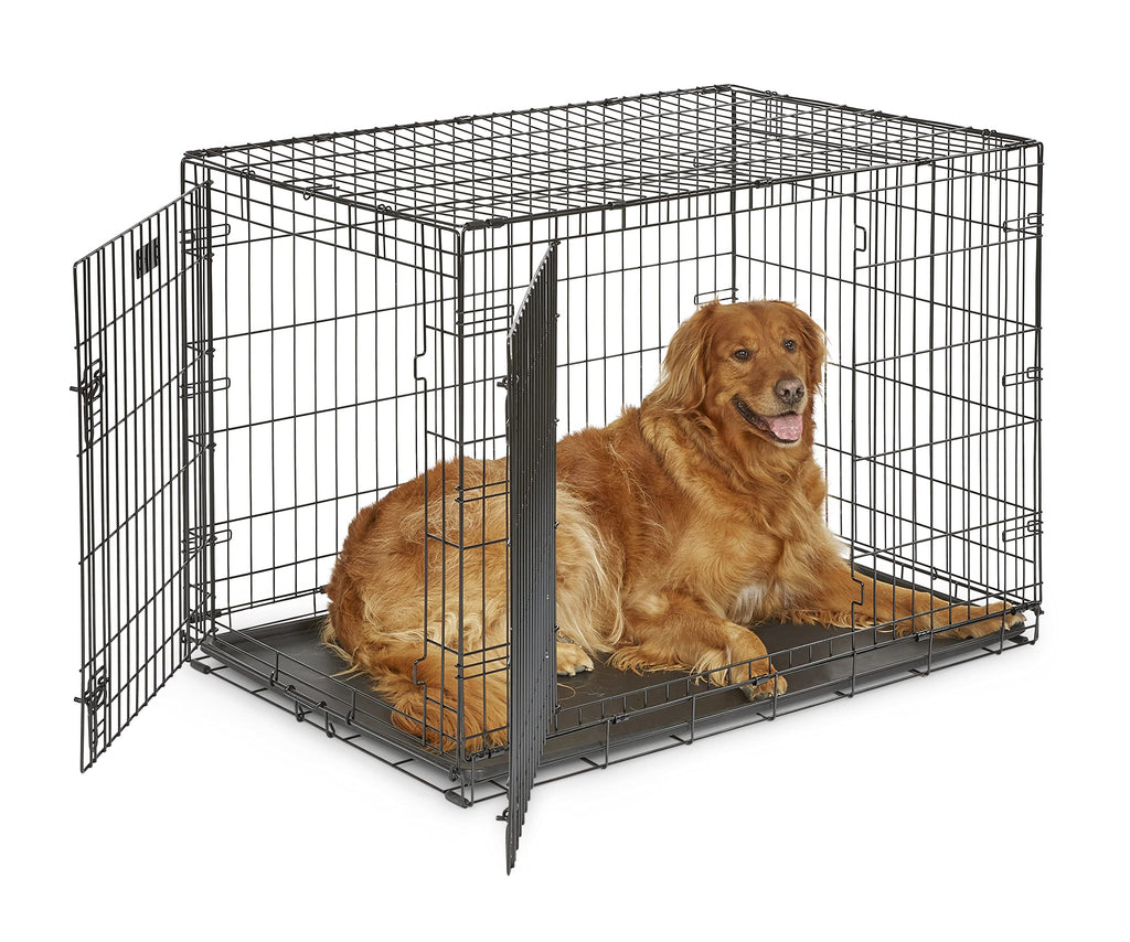 42-inch Double Door Dog Crate with Pet Bed, 2 Bowls and Privacy Cover J660046