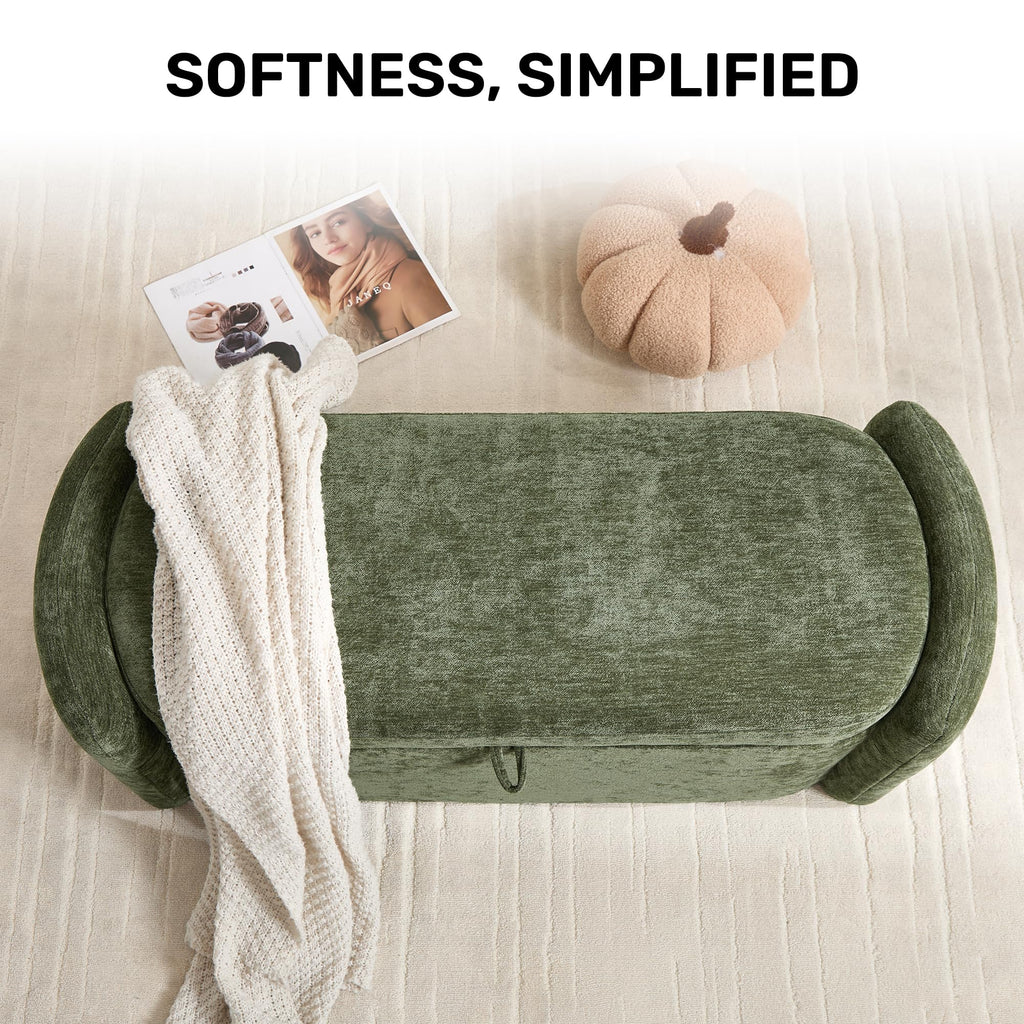 Green Chenille Upholstered Storage Ottoman Bench S24354