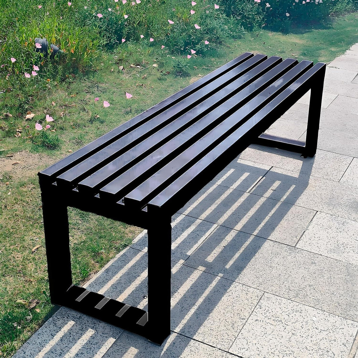 Black 5.9ft Metal Outdoor Bench Y5400