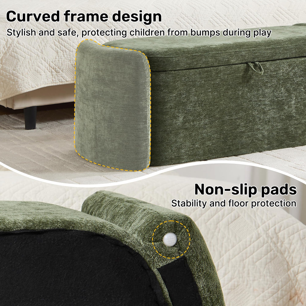 Green Chenille Upholstered Storage Ottoman Bench S24354