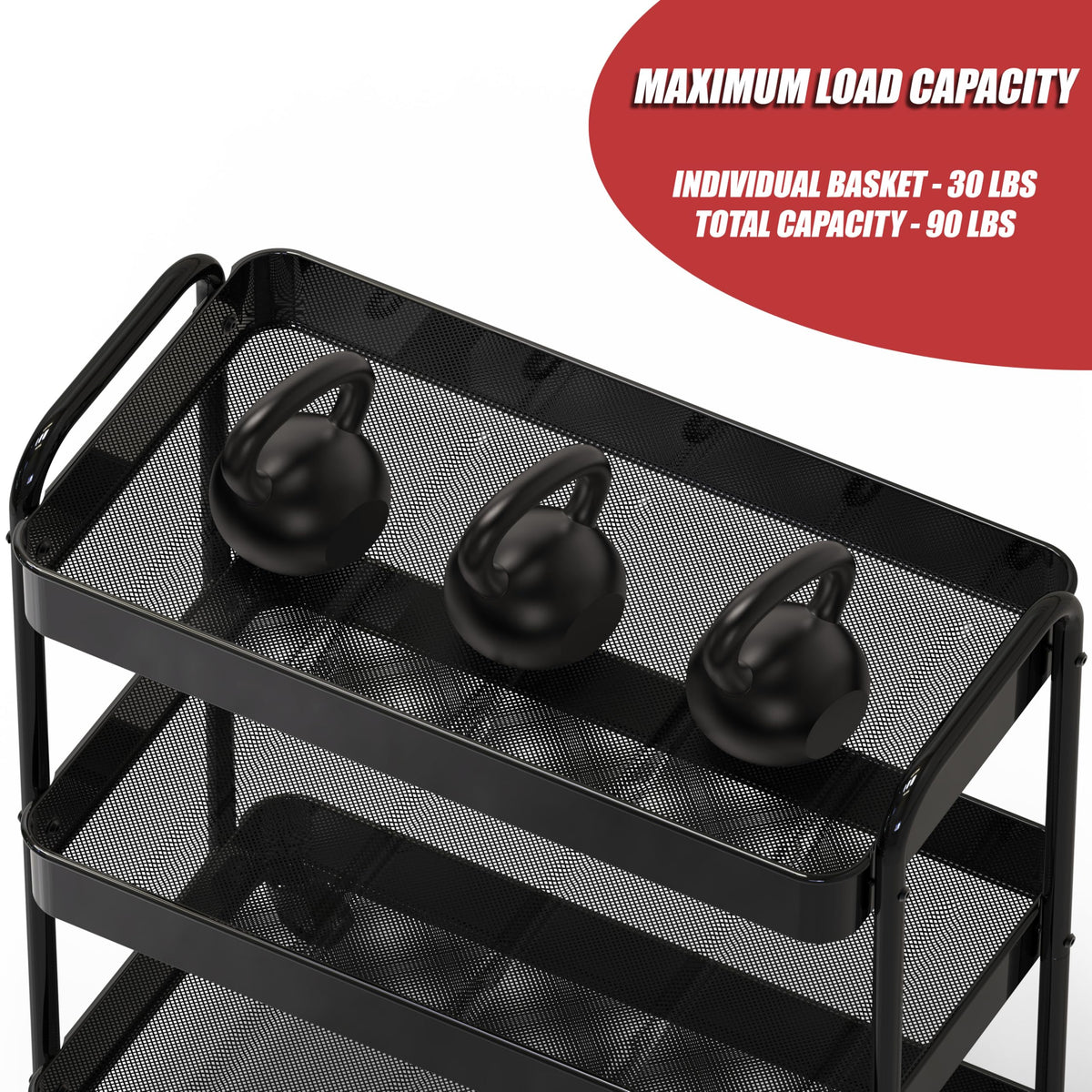 26" 3-Tier Metal Utility Cart, Black I827100