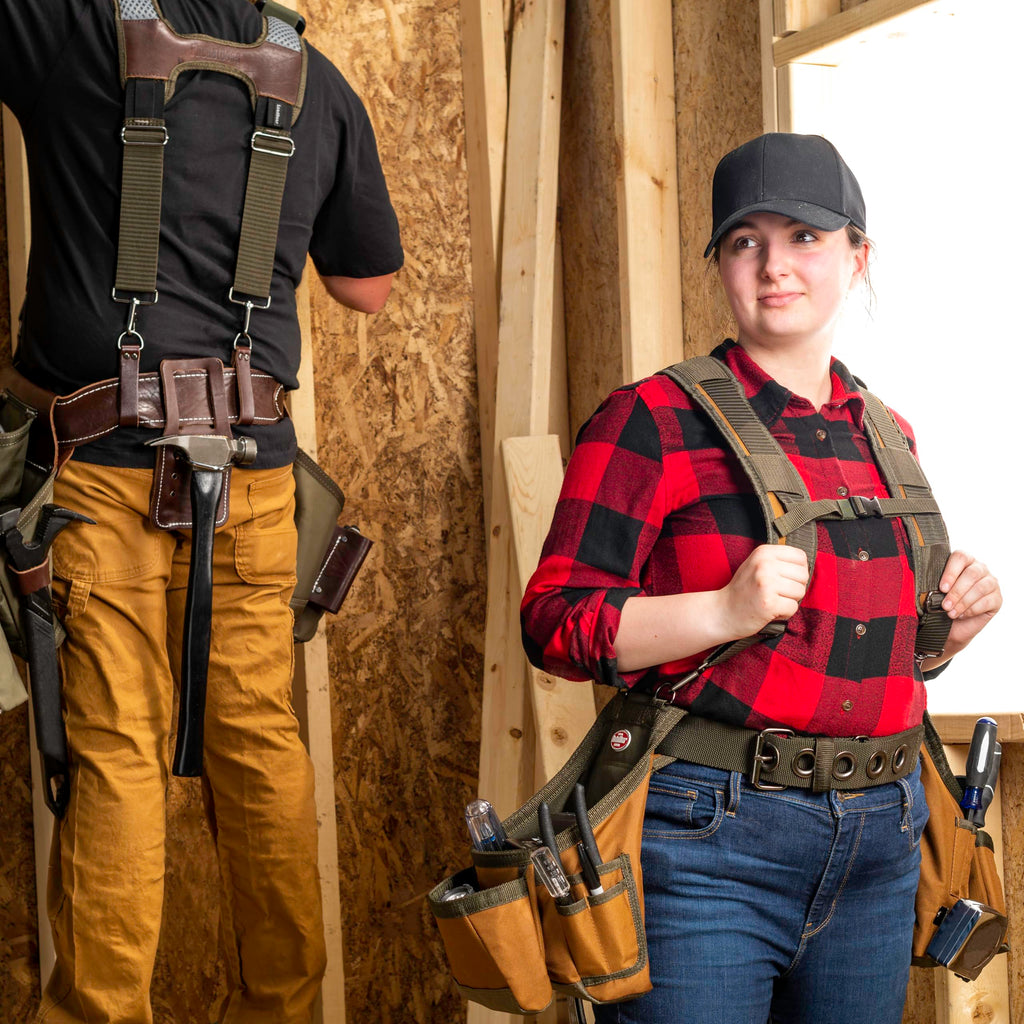 Tool Belt with Suspenders, 12 pockets, Brown, 52 Inch I95529
