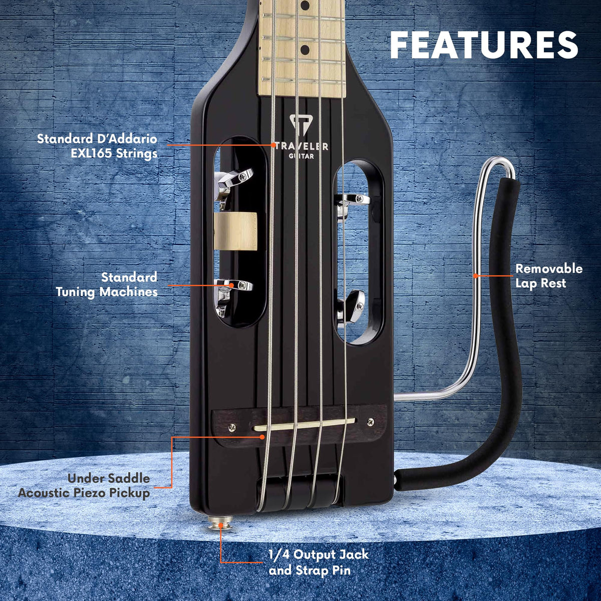 Gloss Black Headless Travel Bass Guitar P8283