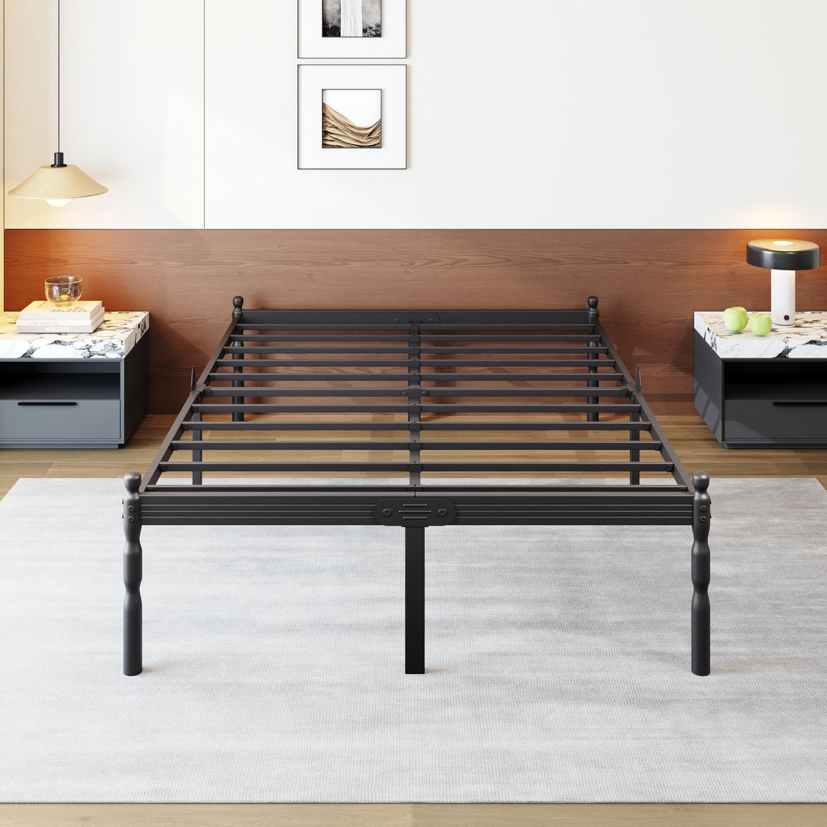 Queen Size Black Metal Bed Frame with Storage G64245