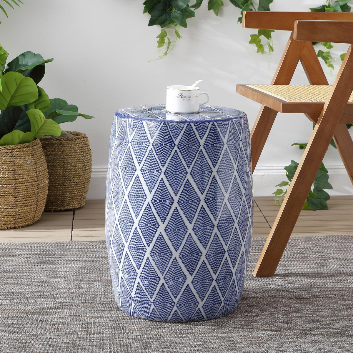 Blue White Ceramic Garden Stool V139615