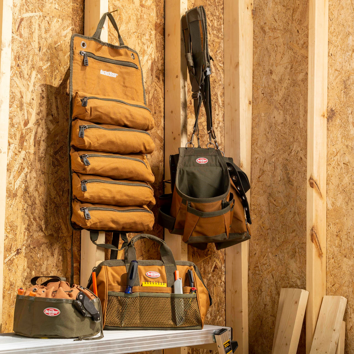 Tool Belt with Suspenders, 12 pockets, Brown, 52 Inch I95529